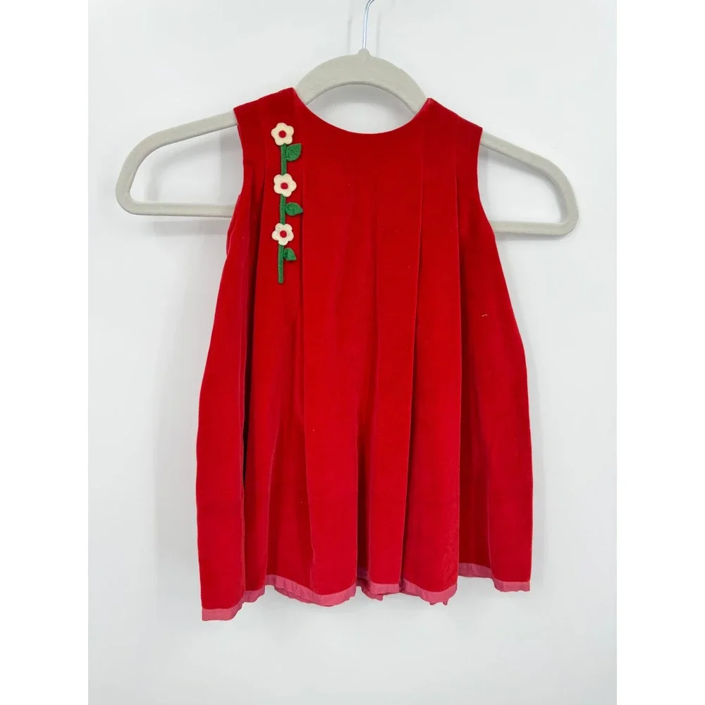 Florence Eiseman‎ Neiman Marcus Velvet Dress Kids 1T Red Floral Applique Vintage